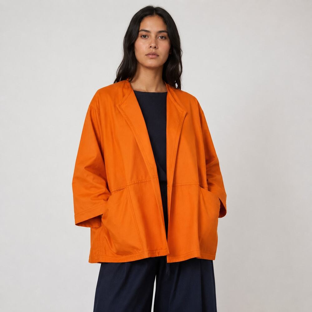 Sofie D'Hoore Orange Open Front Jacket Oversized Minimalist 3/4 Sleeve sz 34